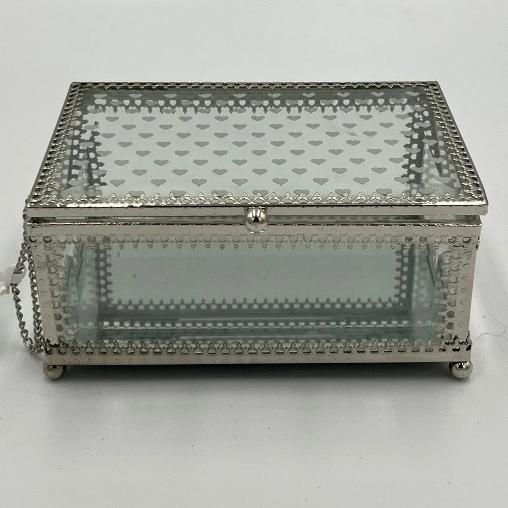 Nicole Miller Jewelry Box Unisex OS Silver Brand New Heart Etched Glass Mirror